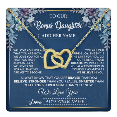 Interlocking Hearts Necklace 18K Yellow Gold Finish | 1 | Personalized To Our Bonus Daughter Necklace Gift From Stepdad We Love You Stepdaughter Birthday Gift Graduation Christmas Custom Gift Box Message Card | teecentury.myshopify