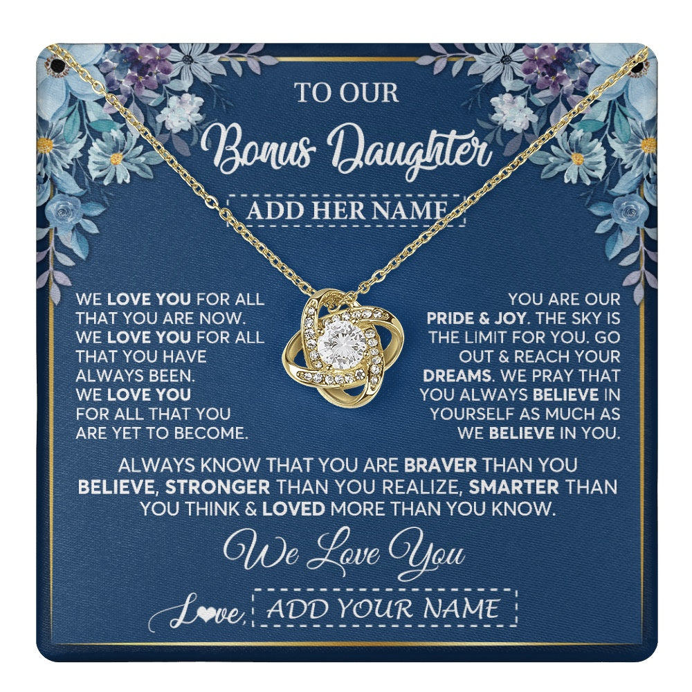 Love Knot Necklace 18K Yellow Gold Finish | 1 | Personalized To Our Bonus Daughter Necklace Gift From Stepdad We Love You Stepdaughter Birthday Gift Graduation Christmas Custom Gift Box Message Card | teecentury.myshopify