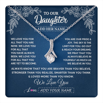 Alluring Beauty Necklace 14K White Gold Finish | 1 | Personalized To Our Daughter Gifts From Mom Dad Necklace We Love You Jewelry Present Gift For Daughter Birthday Christmas Custom Custom Gift Box Message Card | https://teecentury.