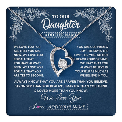 Forever Love Necklace 14K White Gold Finish | 1 | Personalized To Our Daughter Gifts From Mom Dad Necklace We Love You Jewelry Present Gift For Daughter Birthday Christmas Custom Custom Gift Box Message Card | https://teecentury.