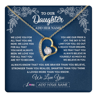Forever Love Necklace 18K Yellow Gold Finish | 1 | Personalized To Our Daughter Gifts From Mom Dad Necklace We Love You Jewelry Present Gift For Daughter Birthday Christmas Custom Custom Gift Box Message Card | https://teecentury.