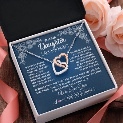 Interlocking Hearts Necklace Stainless Steel & Rose Gold Finish | 2 | Personalized To Our Daughter Gifts From Mom Dad Necklace We Love You Jewelry Present Gift For Daughter Birthday Christmas Custom Custom Gift Box Message Card | https://teecentury.