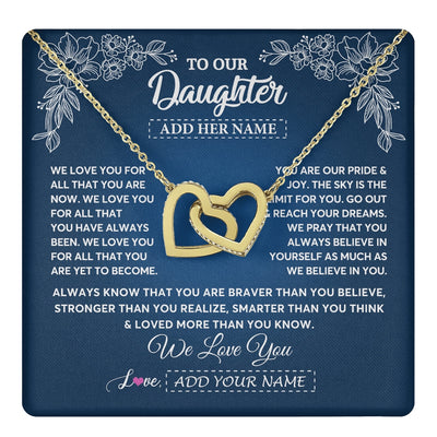 Interlocking Hearts Necklace 18K Yellow Gold Finish | 1 | Personalized To Our Daughter Gifts From Mom Dad Necklace We Love You Jewelry Present Gift For Daughter Birthday Christmas Custom Custom Gift Box Message Card | https://teecentury.