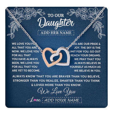 Interlocking Hearts Necklace Stainless Steel & Rose Gold Finish | 1 | Personalized To Our Daughter Gifts From Mom Dad Necklace We Love You Jewelry Present Gift For Daughter Birthday Christmas Custom Custom Gift Box Message Card | https://teecentury.