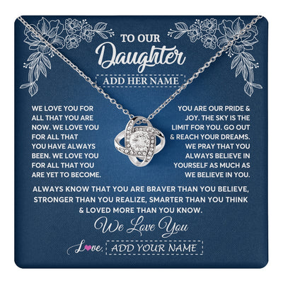 Love Knot Necklace 14K White Gold Finish | 1 | Personalized To Our Daughter Gifts From Mom Dad Necklace We Love You Jewelry Present Gift For Daughter Birthday Christmas Custom Custom Gift Box Message Card | https://teecentury.