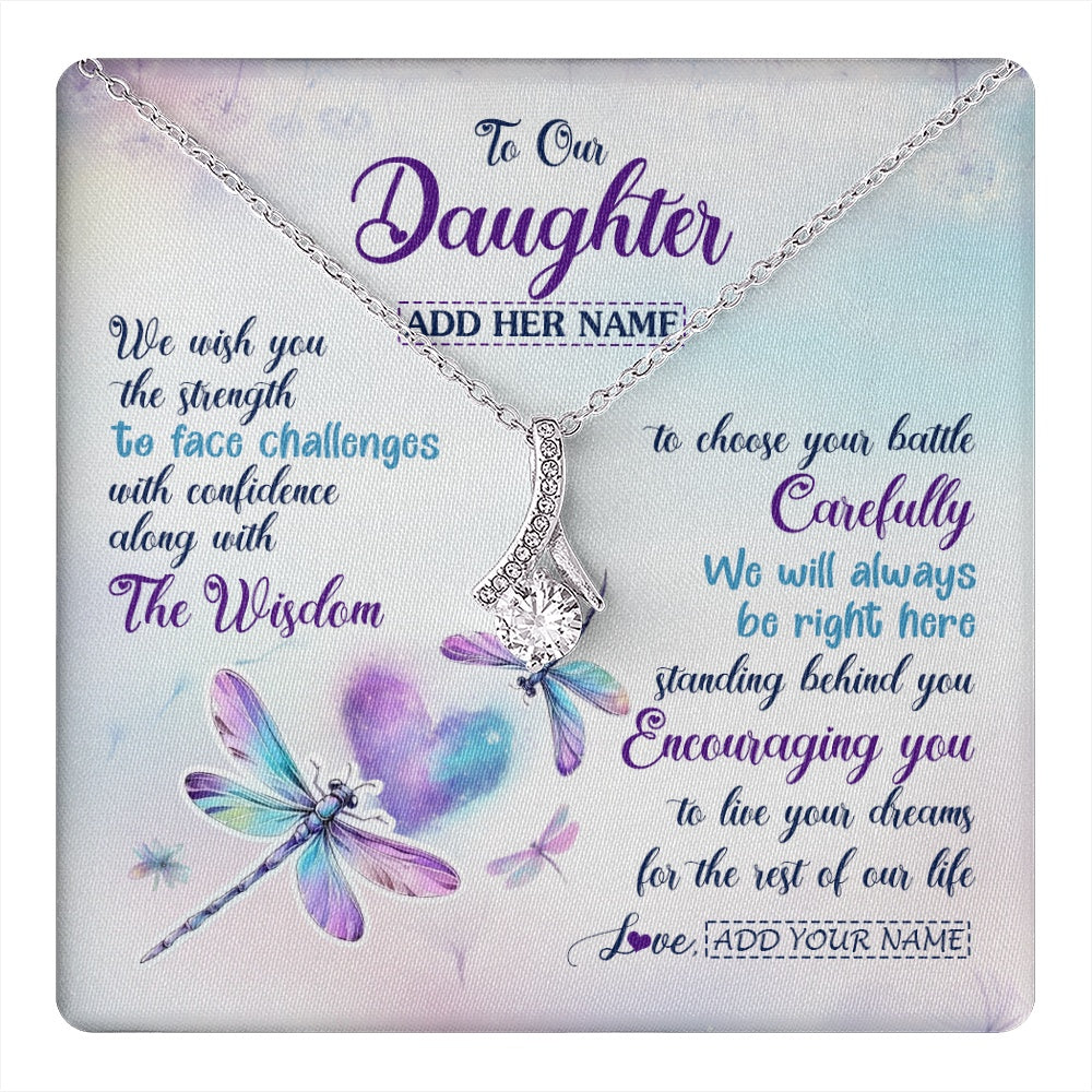 Alluring Beauty Necklace 14K White Gold Finish | 1 | Personalized To Our Daughter Gifts Necklace From Mom Dad Always Be Right Here Dragonfly Birthday For Daughter Christmas Custom Jewelry Gift Box Message Card | https://teecentury.
