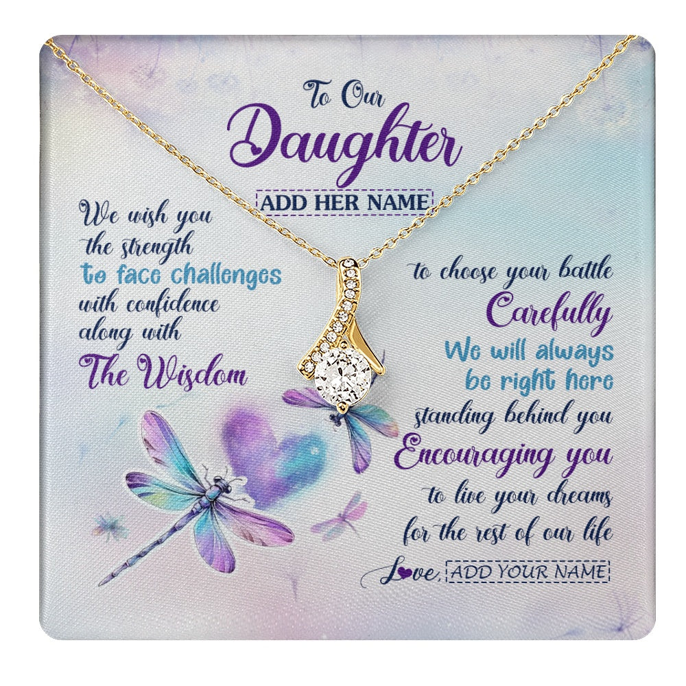 Alluring Beauty Necklace 18K Yellow Gold Finish | 1 | Personalized To Our Daughter Gifts Necklace From Mom Dad Always Be Right Here Dragonfly Birthday For Daughter Christmas Custom Jewelry Gift Box Message Card | https://teecentury.