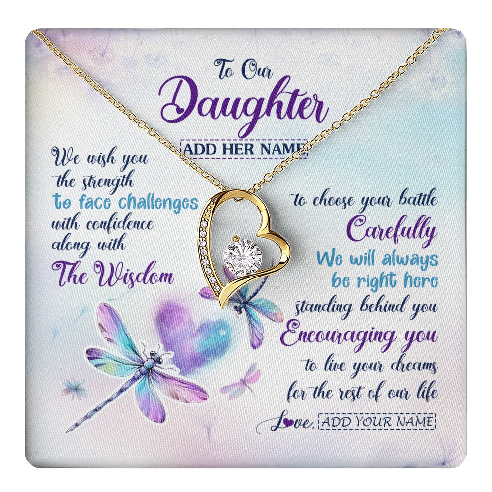 Forever Love Necklace 18K Yellow Gold Finish | 1 | Personalized To Our Daughter Gifts Necklace From Mom Dad Always Be Right Here Dragonfly Birthday For Daughter Christmas Custom Jewelry Gift Box Message Card | https://teecentury.