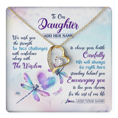 Forever Love Necklace 18K Yellow Gold Finish | 1 | Personalized To Our Daughter Gifts Necklace From Mom Dad Always Be Right Here Dragonfly Birthday For Daughter Christmas Custom Jewelry Gift Box Message Card | https://teecentury.