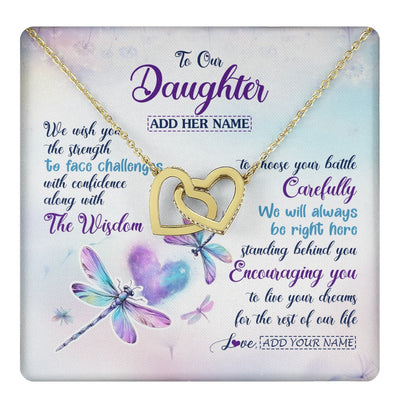 Interlocking Hearts Necklace 18K Yellow Gold Finish | 1 | Personalized To Our Daughter Gifts Necklace From Mom Dad Always Be Right Here Dragonfly Birthday For Daughter Christmas Custom Jewelry Gift Box Message Card | https://teecentury.