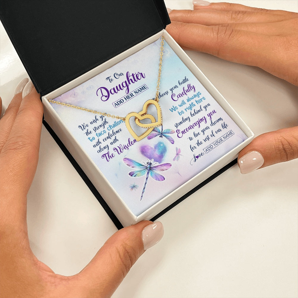 Interlocking Hearts Necklace 18K Yellow Gold Finish | 2 | Personalized To Our Daughter Gifts Necklace From Mom Dad Always Be Right Here Dragonfly Birthday For Daughter Christmas Custom Jewelry Gift Box Message Card | https://teecentury.