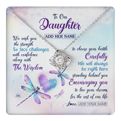 Love Knot Necklace 14K White Gold Finish | 1 | Personalized To Our Daughter Gifts Necklace From Mom Dad Always Be Right Here Dragonfly Birthday For Daughter Christmas Custom Jewelry Gift Box Message Card | https://teecentury.