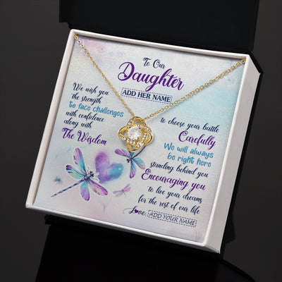 Love Knot Necklace 18K Yellow Gold Finish | 2 | Personalized To Our Daughter Gifts Necklace From Mom Dad Always Be Right Here Dragonfly Birthday For Daughter Christmas Custom Jewelry Gift Box Message Card | https://teecentury.