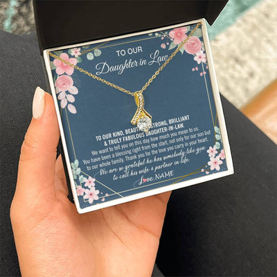 Alluring Beauty Necklace 18K Yellow Gold Finish | 2 | Personalized To Our Daughter In Law Necklace On Wedding Day For Bride From Mother In Law Daughter In Law Jewelry Wedding Day Customized Gift Box Message Card | teecentury