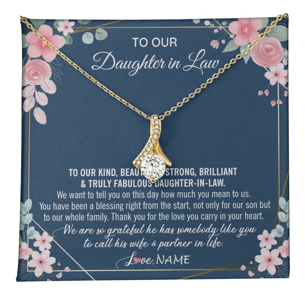 Alluring Beauty Necklace 18K Yellow Gold Finish | 1 | Personalized To Our Daughter In Law Necklace On Wedding Day For Bride From Mother In Law Daughter In Law Jewelry Wedding Day Customized Gift Box Message Card | teecentury