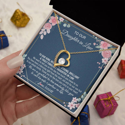 Forever Love Necklace 18K Yellow Gold Finish | 2 | Personalized To Our Daughter In Law Necklace On Wedding Day For Bride From Mother In Law Daughter In Law Jewelry Wedding Day Customized Gift Box Message Card | teecentury