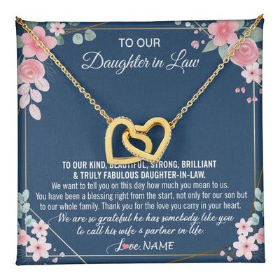 Interlocking Hearts Necklace 18K Yellow Gold Finish | 1 | Personalized To Our Daughter In Law Necklace On Wedding Day For Bride From Mother In Law Daughter In Law Jewelry Wedding Day Customized Gift Box Message Card | teecentury