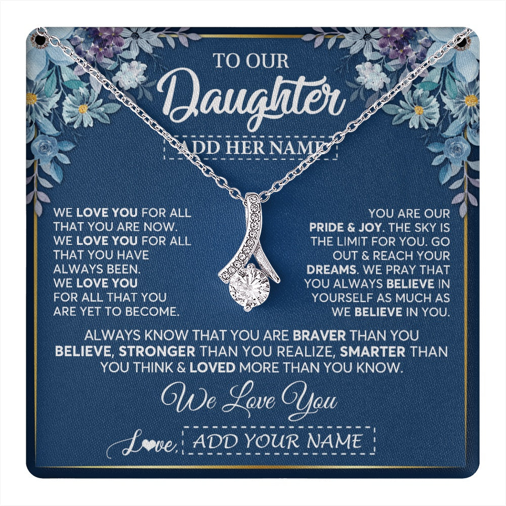 Alluring Beauty Necklace 14K White Gold Finish | 1 | Personalized To Our Daughter Necklace Gift From Parent Mom Dad Mother Father We Love You Daughter Birthday Gift Graduation Christmas Gift Box Message Card | teecentury.myshopify
