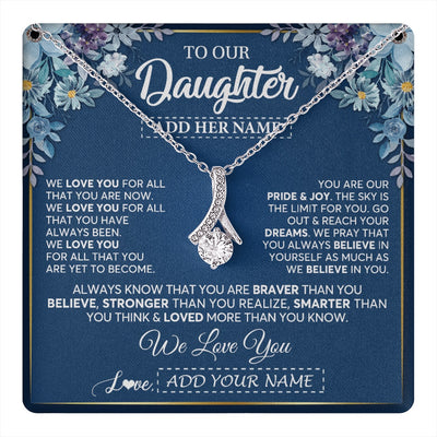 Alluring Beauty Necklace 14K White Gold Finish | 1 | Personalized To Our Daughter Necklace Gift From Parent Mom Dad Mother Father We Love You Daughter Birthday Gift Graduation Christmas Gift Box Message Card | teecentury.myshopify