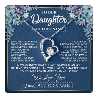 Forever Love Necklace 14K White Gold Finish | 1 | Personalized To Our Daughter Necklace Gift From Parent Mom Dad Mother Father We Love You Daughter Birthday Gift Graduation Christmas Gift Box Message Card | teecentury.myshopify