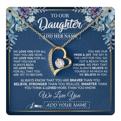 Forever Love Necklace 18K Yellow Gold Finish | 1 | Personalized To Our Daughter Necklace Gift From Parent Mom Dad Mother Father We Love You Daughter Birthday Gift Graduation Christmas Gift Box Message Card | teecentury.myshopify
