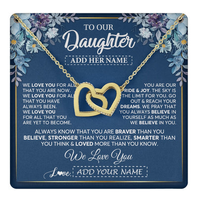 Interlocking Hearts Necklace 18K Yellow Gold Finish | 1 | Personalized To Our Daughter Necklace Gift From Parent Mom Dad Mother Father We Love You Daughter Birthday Gift Graduation Christmas Gift Box Message Card | teecentury.myshopify