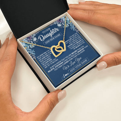 Interlocking Hearts Necklace 18K Yellow Gold Finish | 2 | Personalized To Our Daughter Necklace Gift From Parent Mom Dad Mother Father We Love You Daughter Birthday Gift Graduation Christmas Gift Box Message Card | teecentury.myshopify