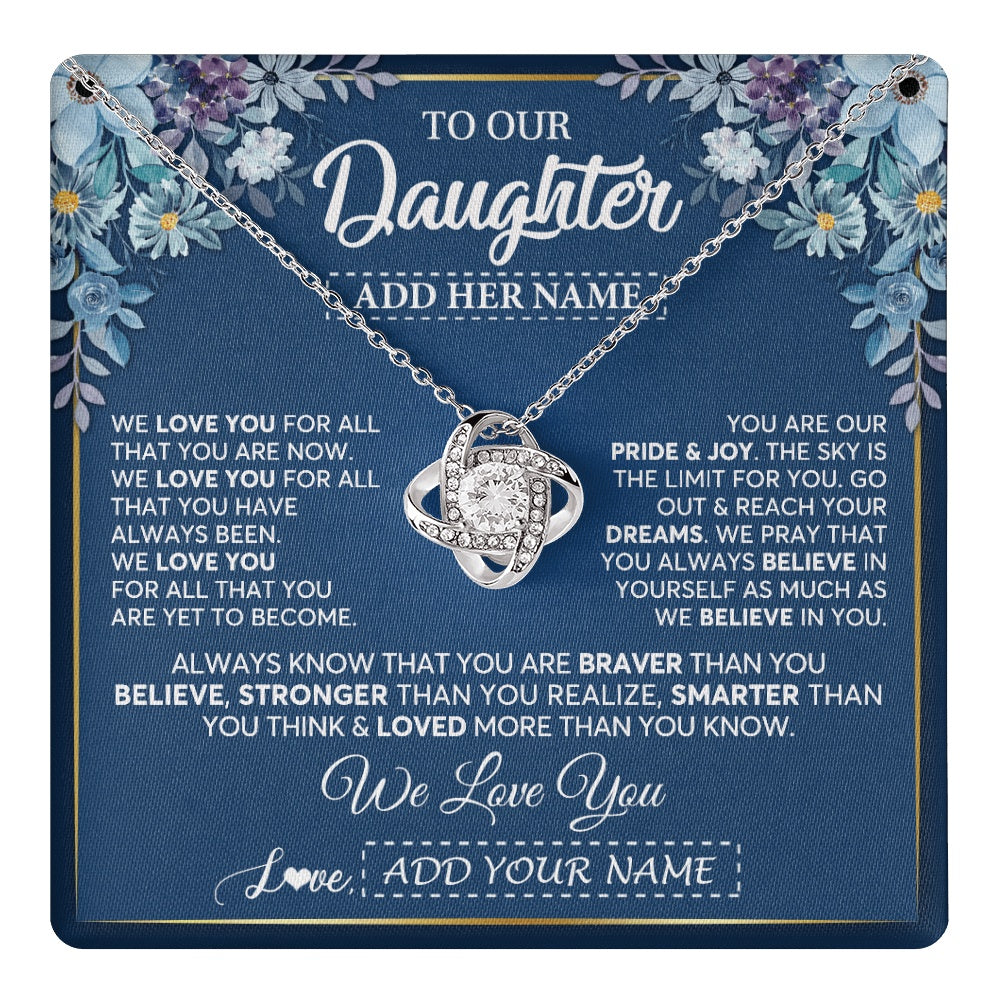 Love Knot Necklace 14K White Gold Finish | 1 | Personalized To Our Daughter Necklace Gift From Parent Mom Dad Mother Father We Love You Daughter Birthday Gift Graduation Christmas Gift Box Message Card | teecentury.myshopify