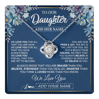 Love Knot Necklace 14K White Gold Finish | 1 | Personalized To Our Daughter Necklace Gift From Parent Mom Dad Mother Father We Love You Daughter Birthday Gift Graduation Christmas Gift Box Message Card | teecentury.myshopify