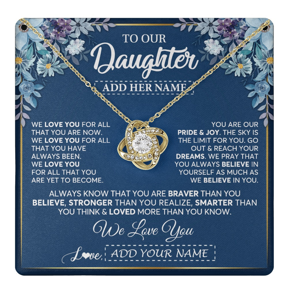 Love Knot Necklace 18K Yellow Gold Finish | 1 | Personalized To Our Daughter Necklace Gift From Parent Mom Dad Mother Father We Love You Daughter Birthday Gift Graduation Christmas Gift Box Message Card | teecentury.myshopify