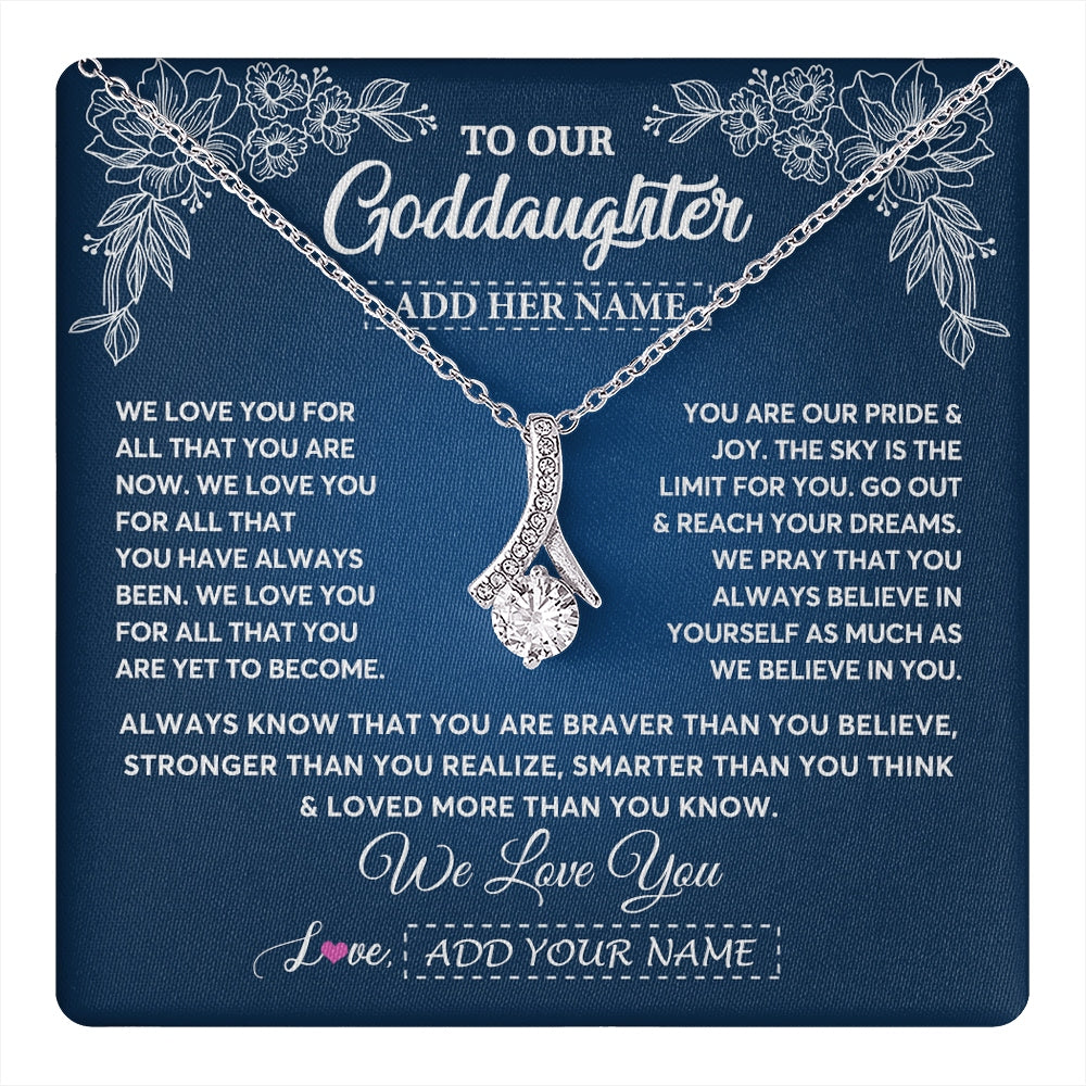 Alluring Beauty Necklace 14K White Gold Finish | 1 | Personalized To Our Goddaughter Gifts From Godmother Necklace We Love You Jewelry Present Gift Goddaughter Birthday Christmas Custom Gift Box Message Card | https://teecentury.