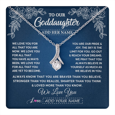 Alluring Beauty Necklace 14K White Gold Finish | 1 | Personalized To Our Goddaughter Gifts From Godmother Necklace We Love You Jewelry Present Gift Goddaughter Birthday Christmas Custom Gift Box Message Card | https://teecentury.