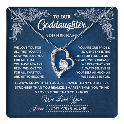 Forever Love Necklace 14K White Gold Finish | 1 | Personalized To Our Goddaughter Gifts From Godmother Necklace We Love You Jewelry Present Gift Goddaughter Birthday Christmas Custom Gift Box Message Card | https://teecentury.