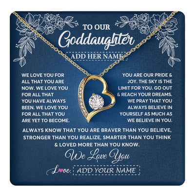 Forever Love Necklace 18K Yellow Gold Finish | 1 | Personalized To Our Goddaughter Gifts From Godmother Necklace We Love You Jewelry Present Gift Goddaughter Birthday Christmas Custom Gift Box Message Card | https://teecentury.