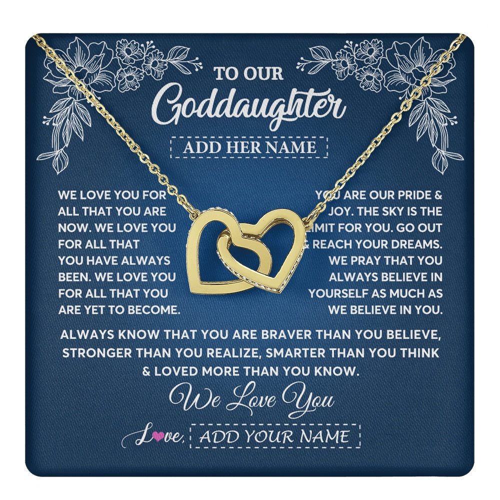 Interlocking Hearts Necklace 18K Yellow Gold Finish | 1 | Personalized To Our Goddaughter Gifts From Godmother Necklace We Love You Jewelry Present Gift Goddaughter Birthday Christmas Custom Gift Box Message Card | https://teecentury.
