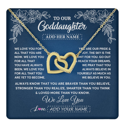Interlocking Hearts Necklace 18K Yellow Gold Finish | 1 | Personalized To Our Goddaughter Gifts From Godmother Necklace We Love You Jewelry Present Gift Goddaughter Birthday Christmas Custom Gift Box Message Card | https://teecentury.
