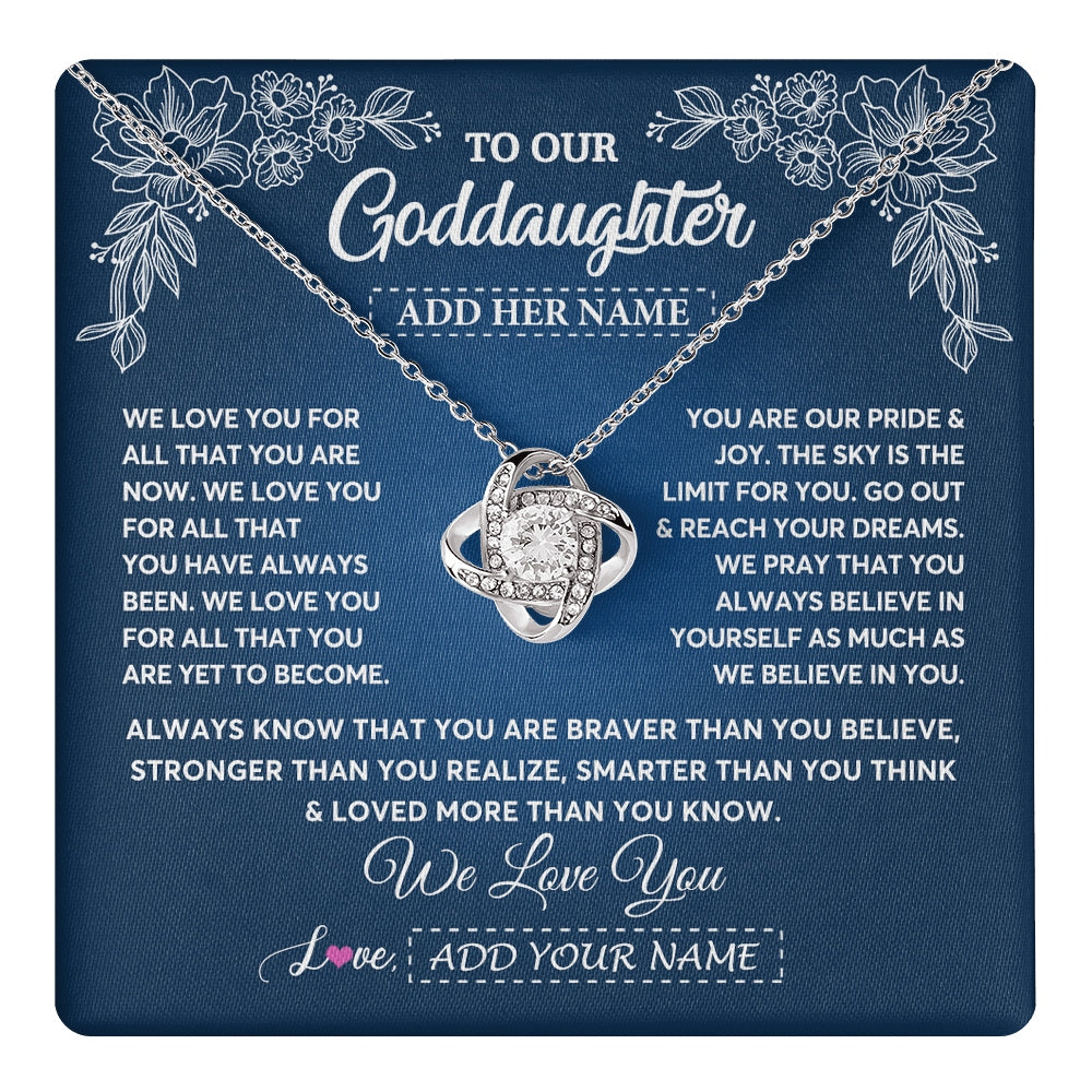 Love Knot Necklace 14K White Gold Finish | 1 | Personalized To Our Goddaughter Gifts From Godmother Necklace We Love You Jewelry Present Gift Goddaughter Birthday Christmas Custom Gift Box Message Card | https://teecentury.