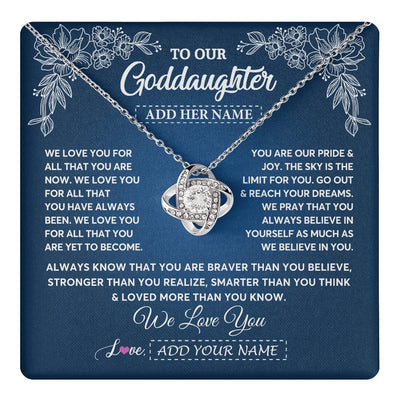 Love Knot Necklace 14K White Gold Finish | 1 | Personalized To Our Goddaughter Gifts From Godmother Necklace We Love You Jewelry Present Gift Goddaughter Birthday Christmas Custom Gift Box Message Card | https://teecentury.