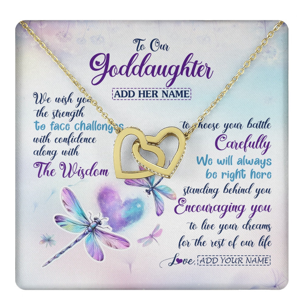 Interlocking Hearts Necklace 18K Yellow Gold Finish | 1 | Personalized To Our Goddaughter Gifts Necklace From Godmother Always Be Right Here Dragonfly Birthday For Goddaughter Christmas Jewelry Gift Box Message Card | https://teecentury.