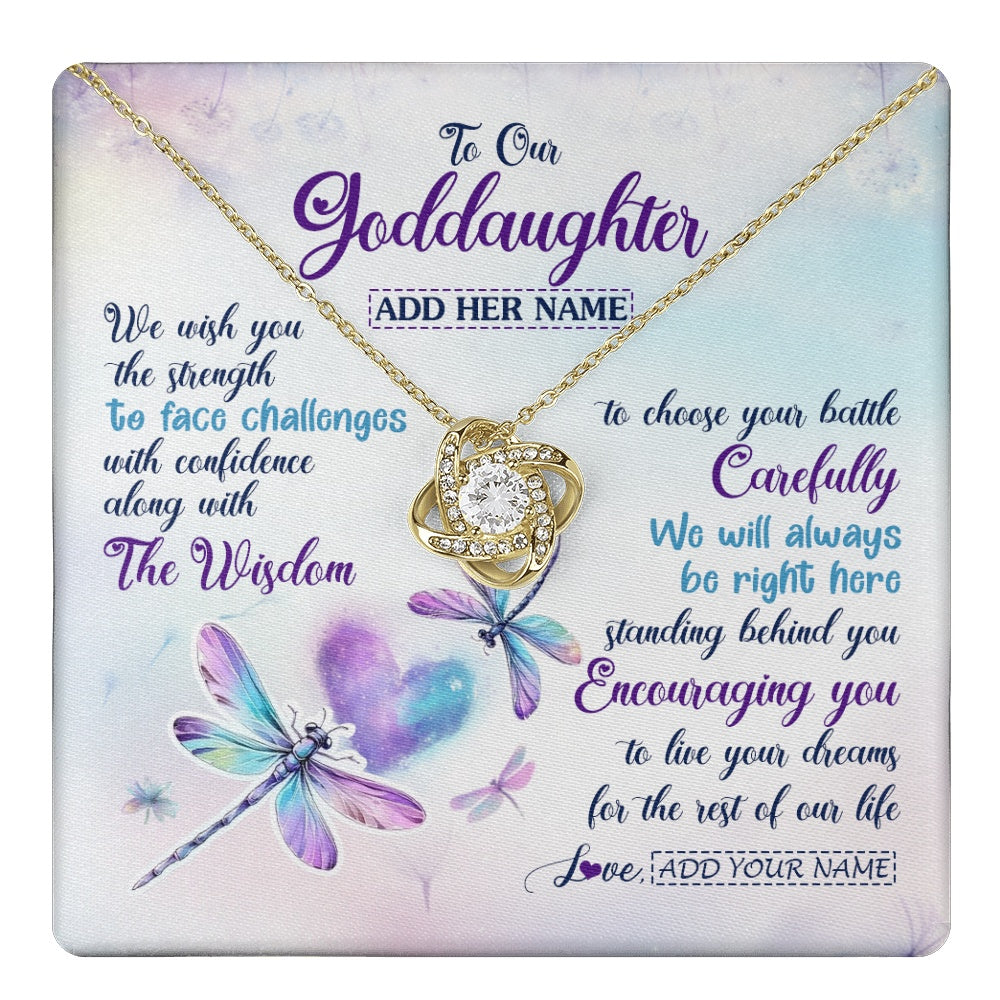 Love Knot Necklace 18K Yellow Gold Finish | 1 | Personalized To Our Goddaughter Gifts Necklace From Godmother Always Be Right Here Dragonfly Birthday For Goddaughter Christmas Jewelry Gift Box Message Card | https://teecentury.