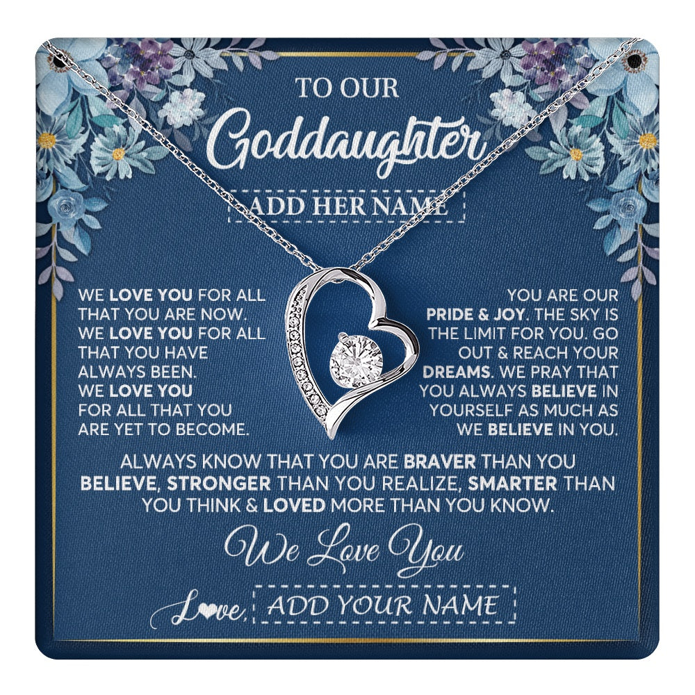 Forever Love Necklace 14K White Gold Finish | 1 | Personalized To Our Goddaughter Necklace Gift From Godmother Uncle We Love You Goddaughter Birthday Gift Graduation Christmas Custom Gift Box Message Card | teecentury.myshopify