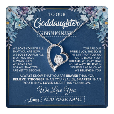 Forever Love Necklace 14K White Gold Finish | 1 | Personalized To Our Goddaughter Necklace Gift From Godmother Uncle We Love You Goddaughter Birthday Gift Graduation Christmas Custom Gift Box Message Card | teecentury.myshopify