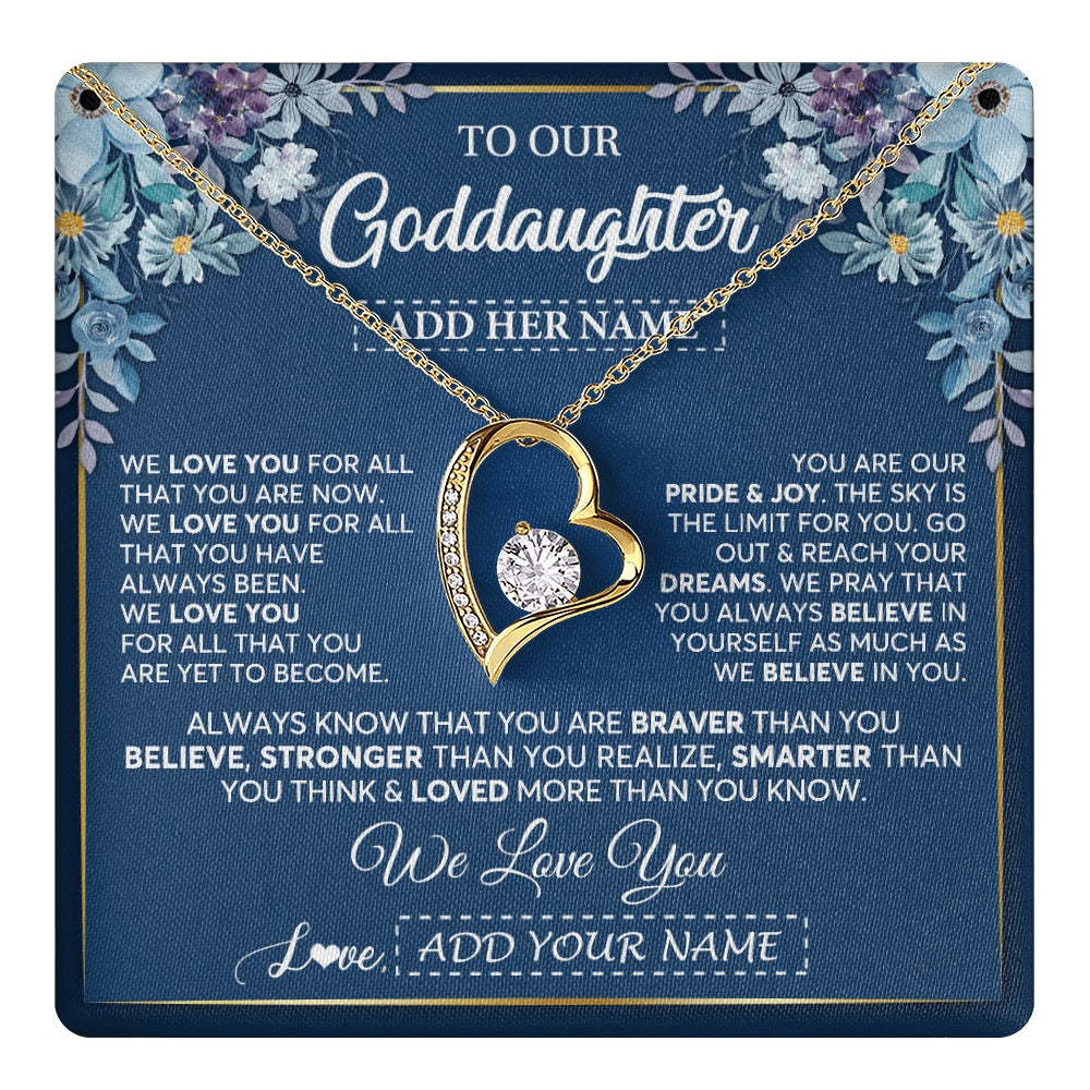Forever Love Necklace 18K Yellow Gold Finish | 1 | Personalized To Our Goddaughter Necklace Gift From Godmother Uncle We Love You Goddaughter Birthday Gift Graduation Christmas Custom Gift Box Message Card | teecentury.myshopify