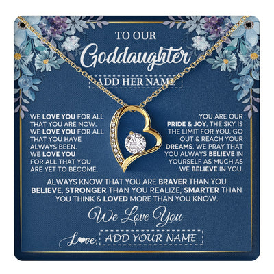 Forever Love Necklace 18K Yellow Gold Finish | 1 | Personalized To Our Goddaughter Necklace Gift From Godmother Uncle We Love You Goddaughter Birthday Gift Graduation Christmas Custom Gift Box Message Card | teecentury.myshopify