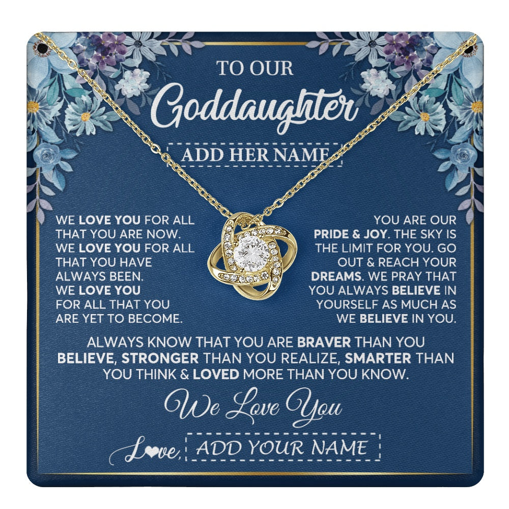 Love Knot Necklace 18K Yellow Gold Finish | 1 | Personalized To Our Goddaughter Necklace Gift From Godmother Uncle We Love You Goddaughter Birthday Gift Graduation Christmas Custom Gift Box Message Card | teecentury.myshopify