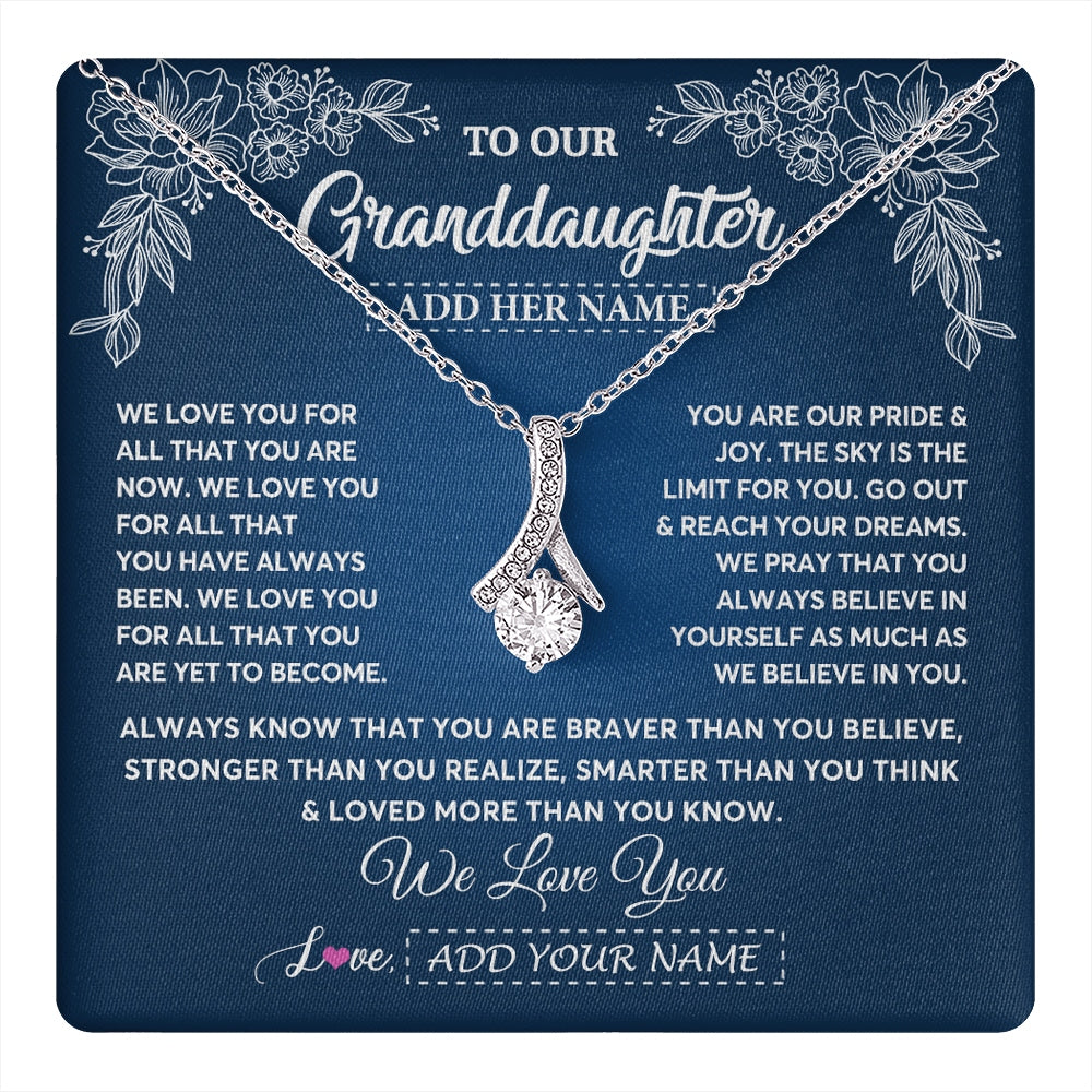 Alluring Beauty Necklace 14K White Gold Finish | 1 | Personalized To Our Granddaughter Gifts From Grandma Grandpa Necklace We Love You Jewelry Gift Granddaughter Birthday Christmas Custom Gift Box Message Card | https://teecentury.