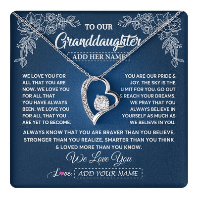 Forever Love Necklace 14K White Gold Finish | 1 | Personalized To Our Granddaughter Gifts From Grandma Grandpa Necklace We Love You Jewelry Gift Granddaughter Birthday Christmas Custom Gift Box Message Card | https://teecentury.