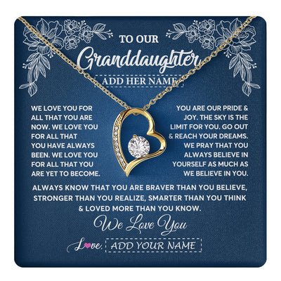Forever Love Necklace 18K Yellow Gold Finish | 1 | Personalized To Our Granddaughter Gifts From Grandma Grandpa Necklace We Love You Jewelry Gift Granddaughter Birthday Christmas Custom Gift Box Message Card | https://teecentury.