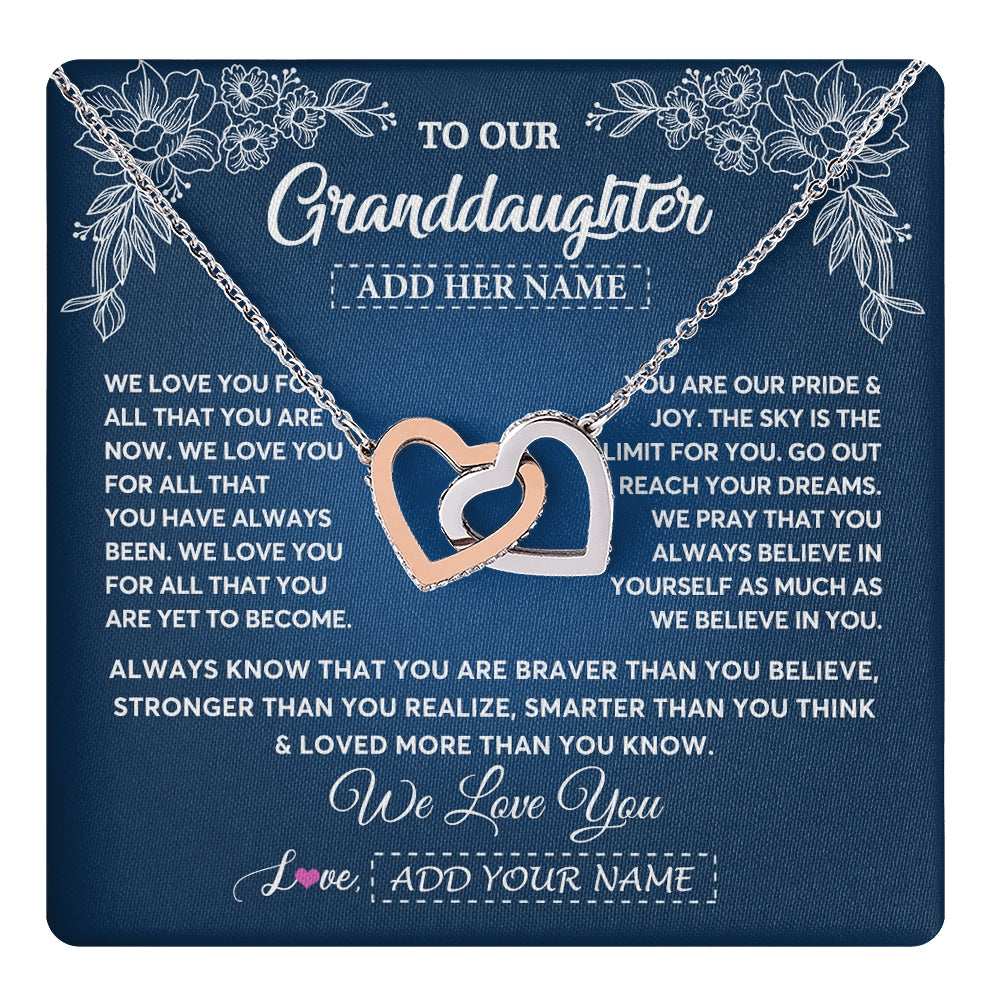 Interlocking Hearts Necklace Stainless Steel & Rose Gold Finish | 1 | Personalized To Our Granddaughter Gifts From Grandma Grandpa Necklace We Love You Jewelry Gift Granddaughter Birthday Christmas Custom Gift Box Message Card | https://teecentury.