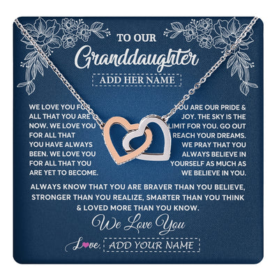 Interlocking Hearts Necklace Stainless Steel & Rose Gold Finish | 1 | Personalized To Our Granddaughter Gifts From Grandma Grandpa Necklace We Love You Jewelry Gift Granddaughter Birthday Christmas Custom Gift Box Message Card | https://teecentury.